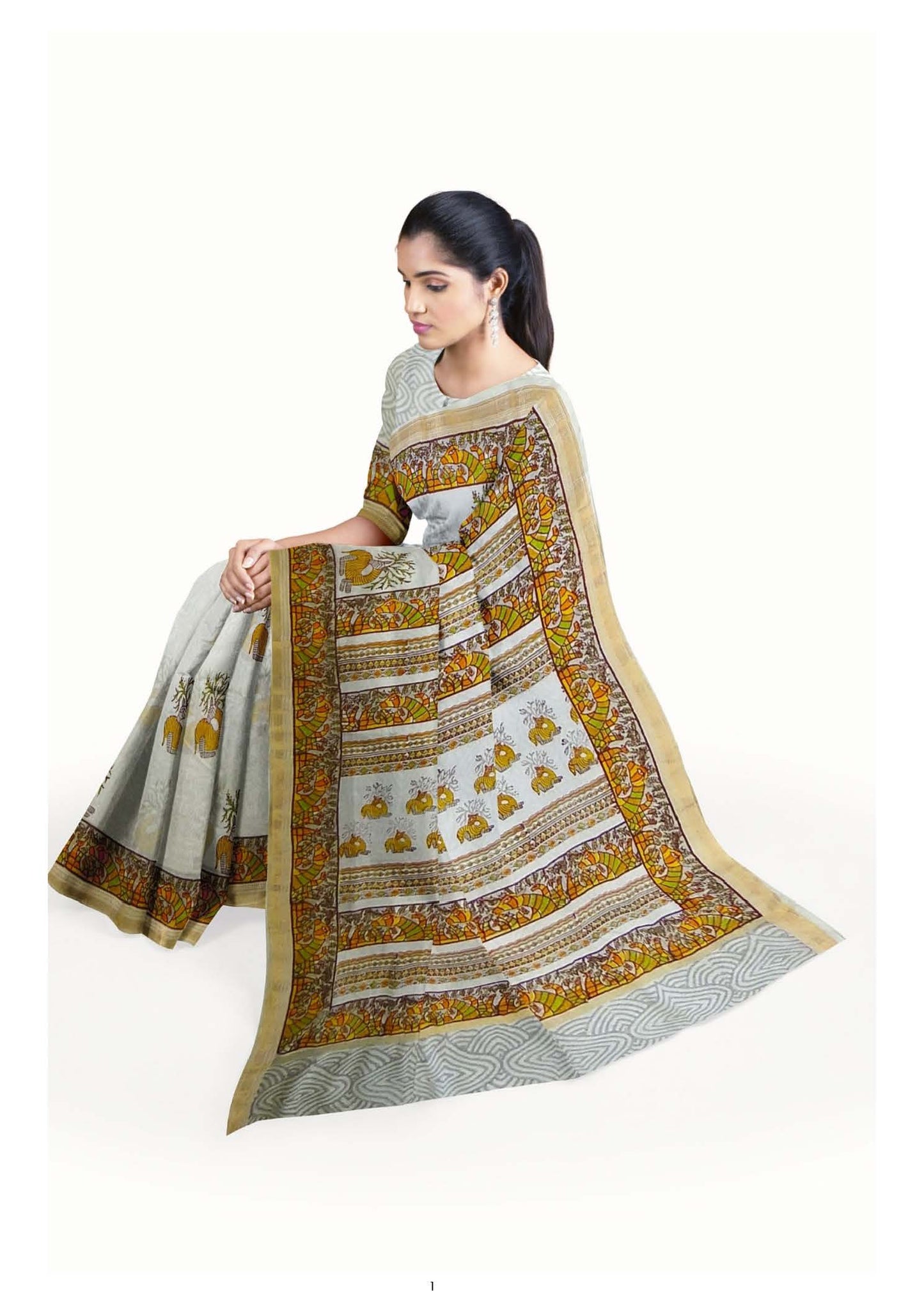 Women’s Gond Art Hand-Block Print Cotton Saree (Copy)