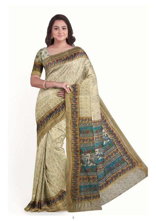 Women’s Gond Art Hand-Block Print Cotton Saree