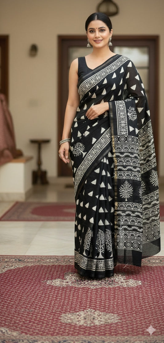 Black and White Chanderi Saree